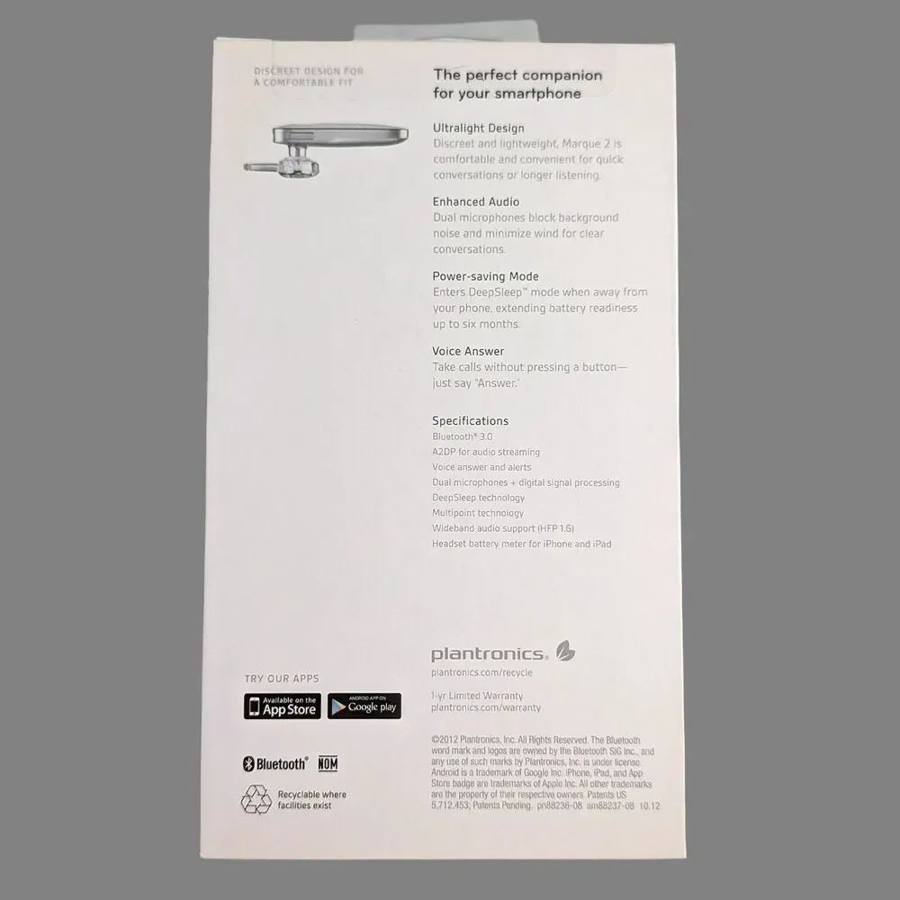 Plantronics Marque 2 Wireless Headset M165 Bluetooth Enhanced Audio White Sealed